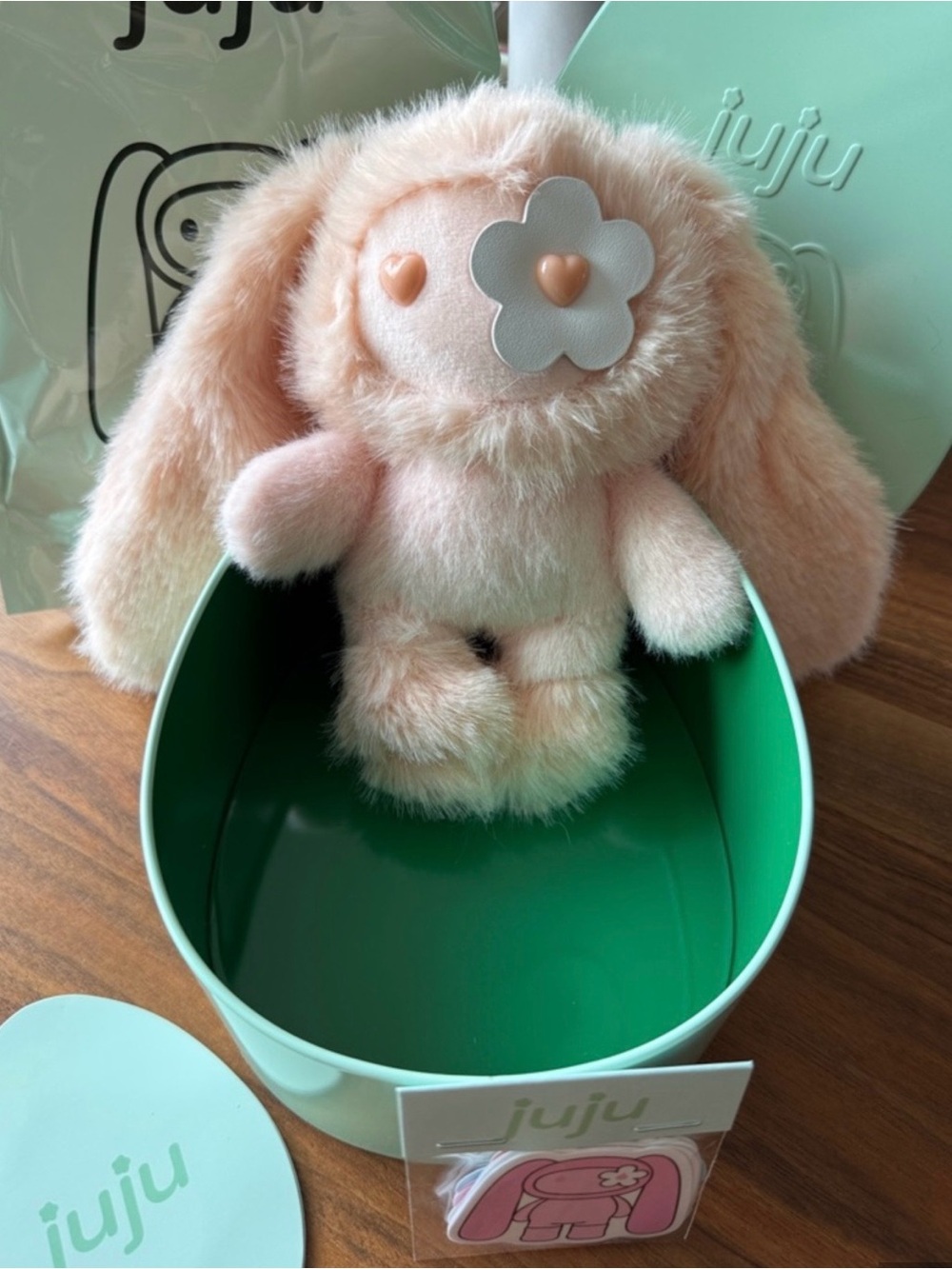 JuJu Peach Plush Bunny with Flower Eye Patch